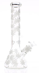 14” / 7mm - WHEEL - Glow in the Dark Glass Bong - "CanaLeaves"