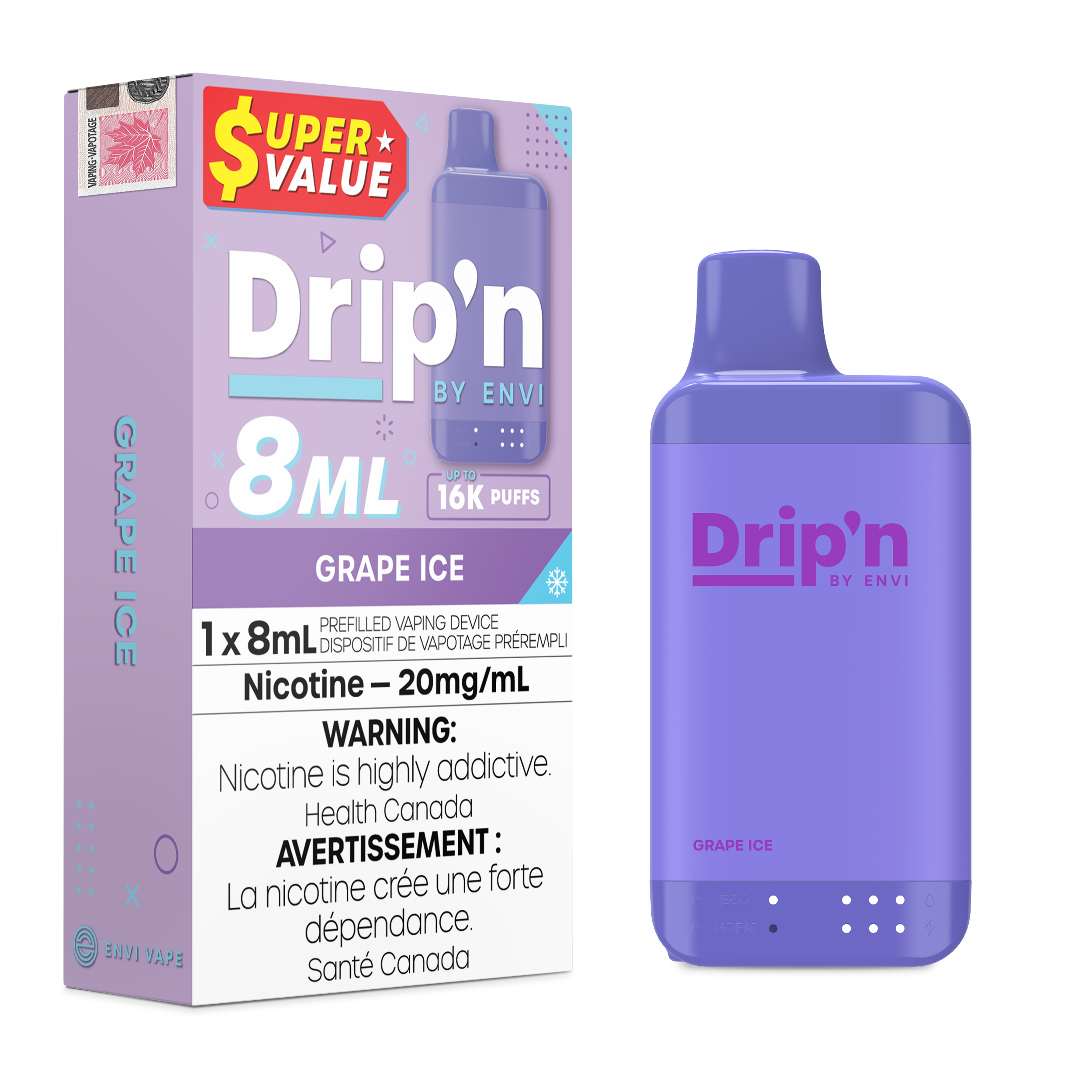 Drip'n by ENVI - Drip'n 8ml - Rechargeable Disposable - 16k Puffs [ONTARIO]