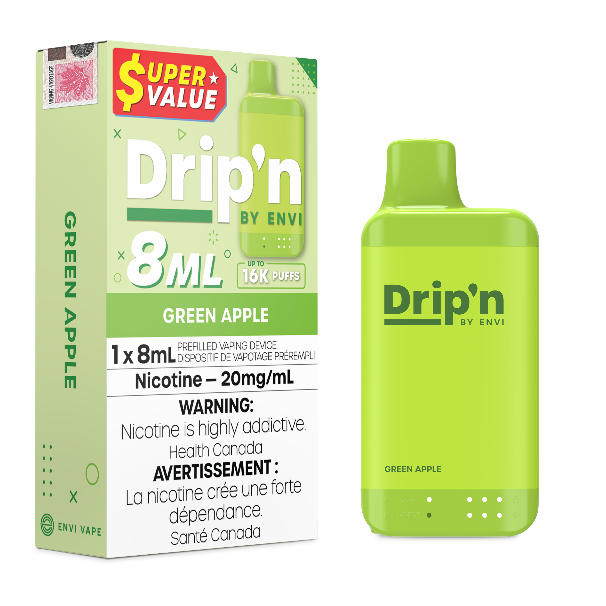Drip'n by ENVI - Drip'n 8ml - Rechargeable Disposable - 16k Puffs [ONTARIO]
