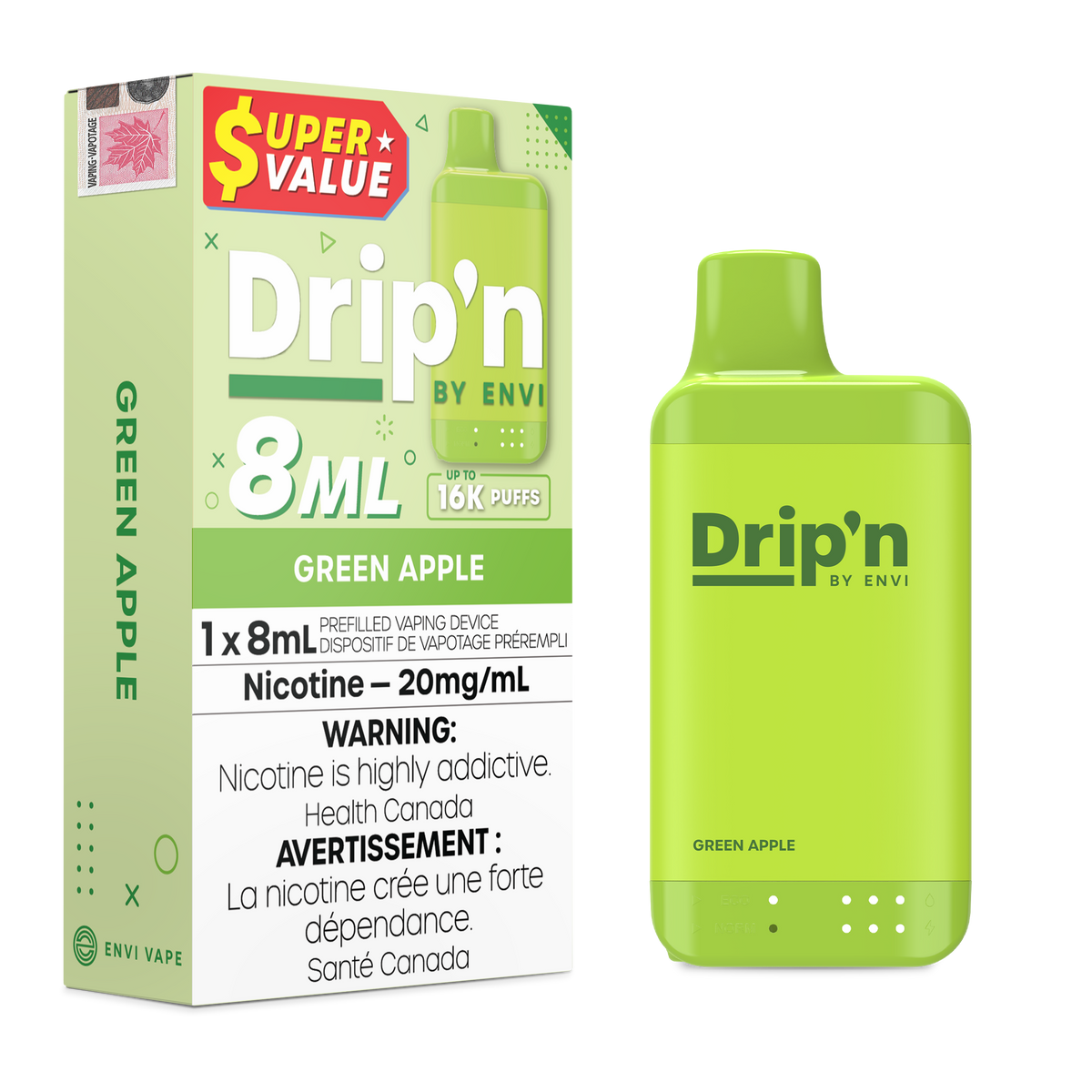 Drip'n by ENVI - Drip'n 8ml - Rechargeable Disposable - 16k Puffs [ONTARIO]