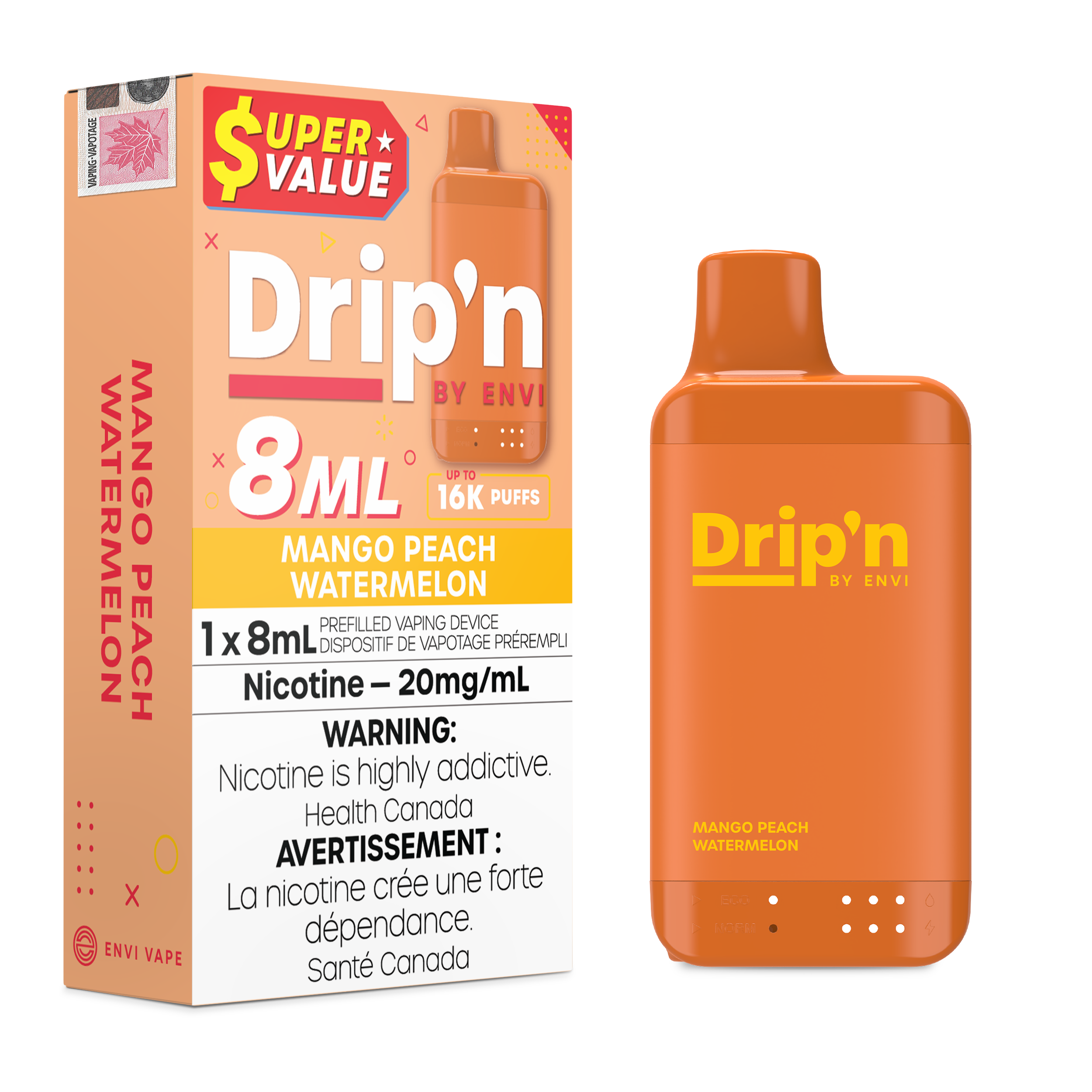 Drip'n by ENVI - Drip'n 8ml - Rechargeable Disposable - 16k Puffs [ONTARIO]