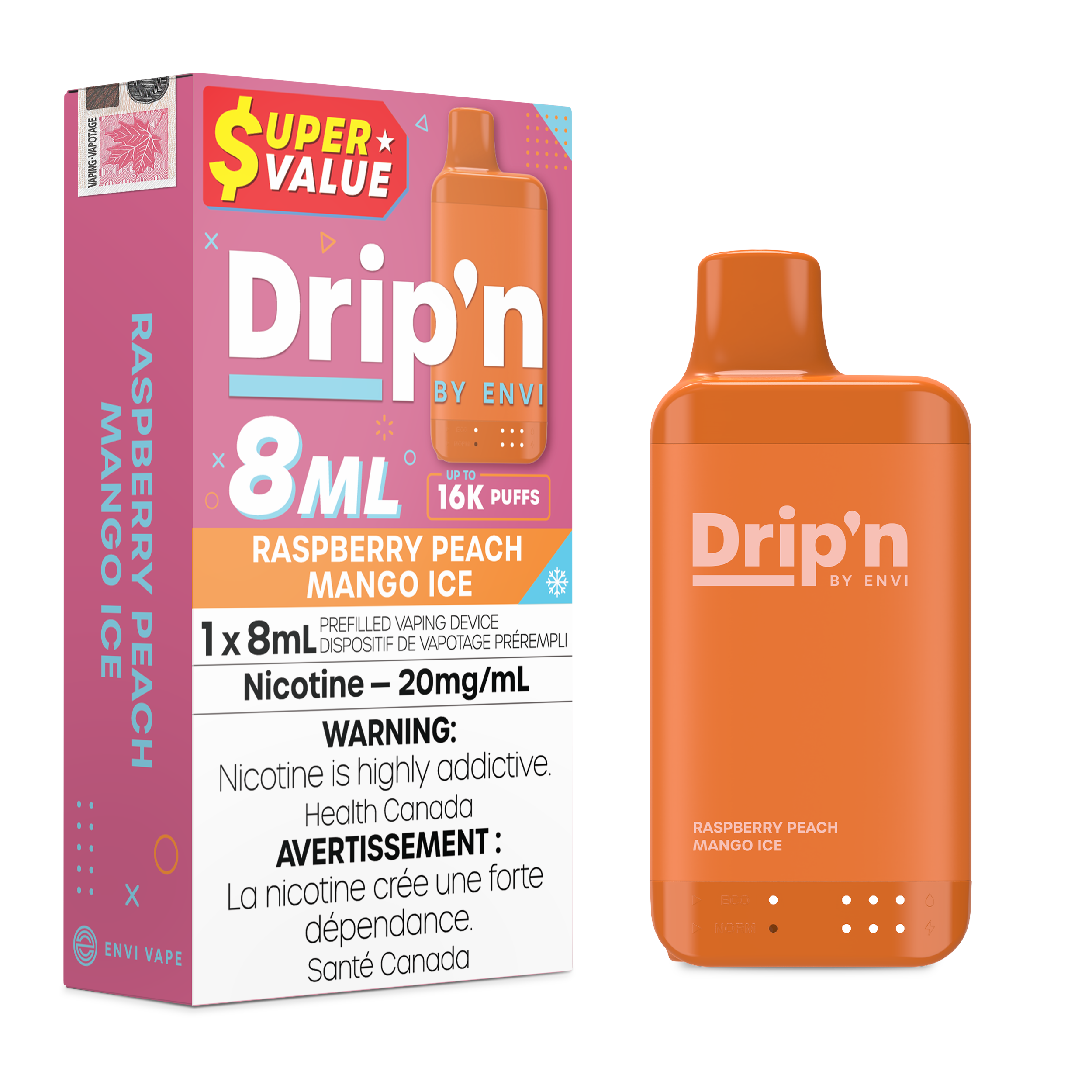 Drip'n by ENVI - Drip'n 8ml - Rechargeable Disposable - 16k Puffs [ONTARIO]