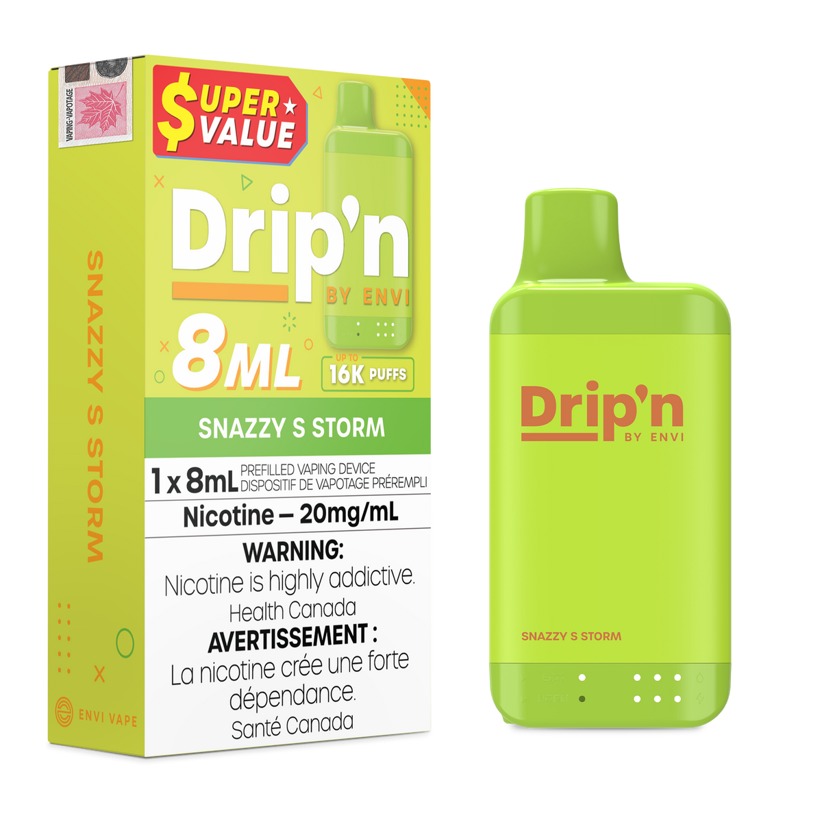 Drip'n by ENVI - Drip'n 8ml - Rechargeable Disposable - 16k Puffs [ONTARIO]