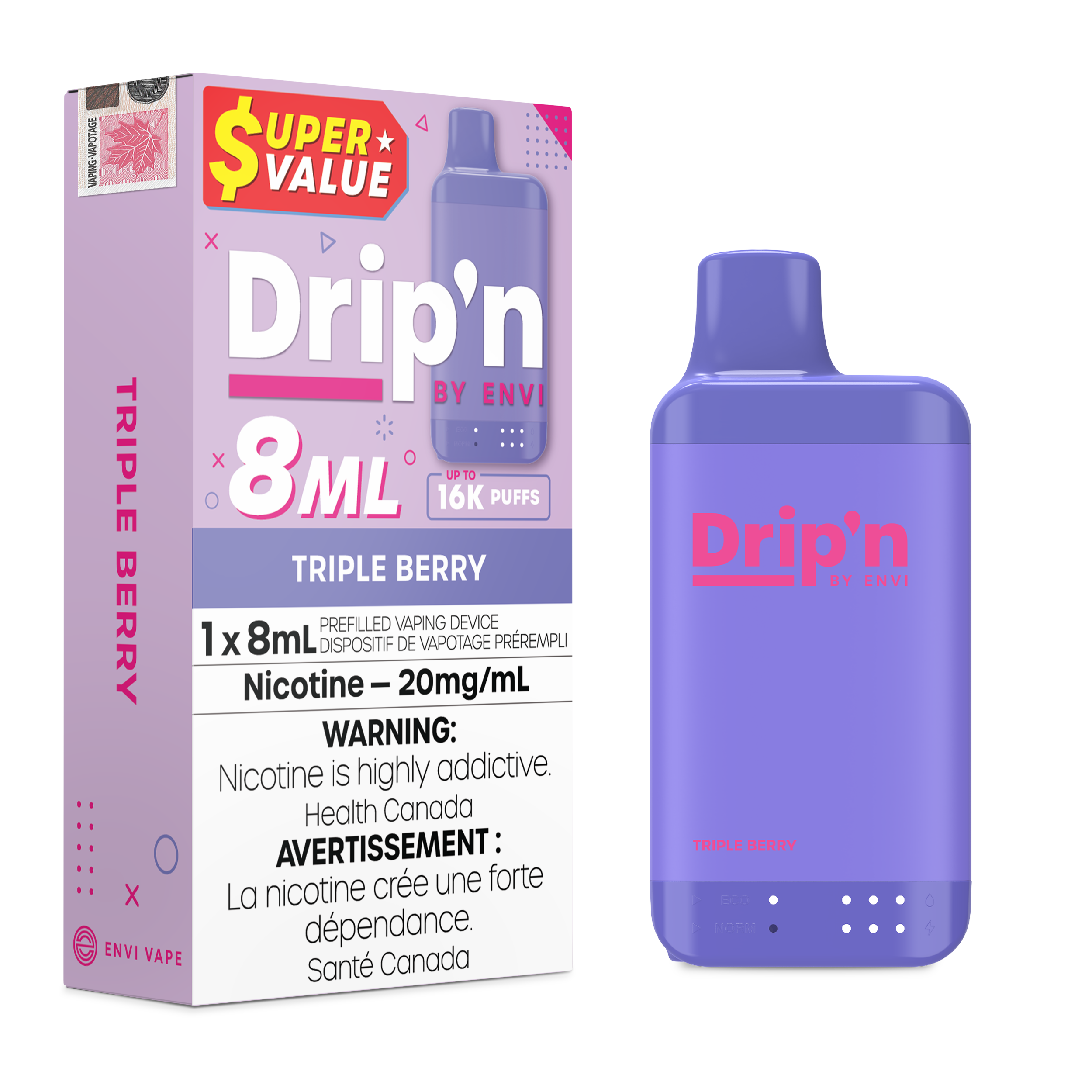 Drip'n by ENVI - Drip'n 8ml - Rechargeable Disposable - 16k Puffs [ONTARIO]