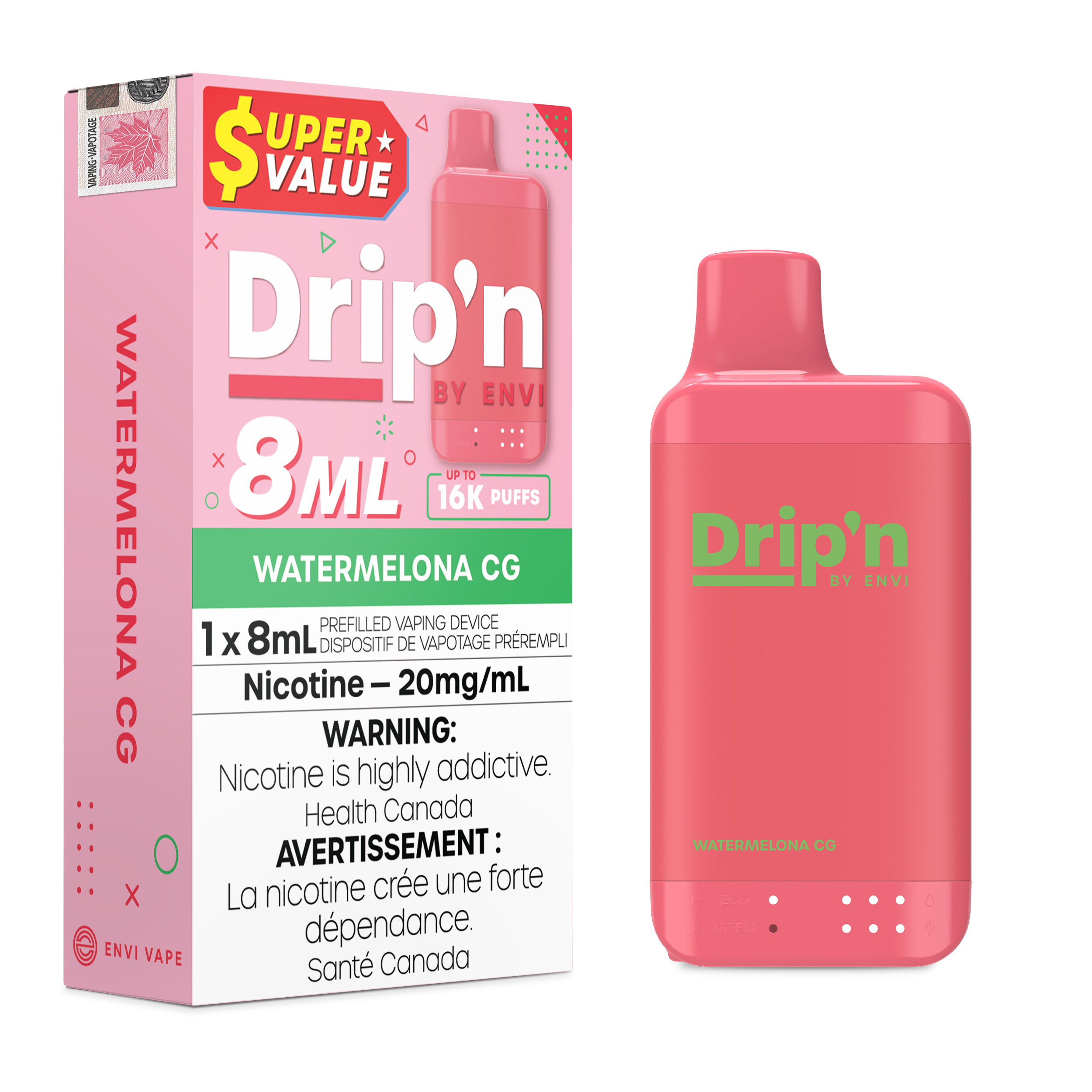 Drip'n by ENVI - Drip'n 8ml - Rechargeable Disposable - 16k Puffs [ONTARIO]