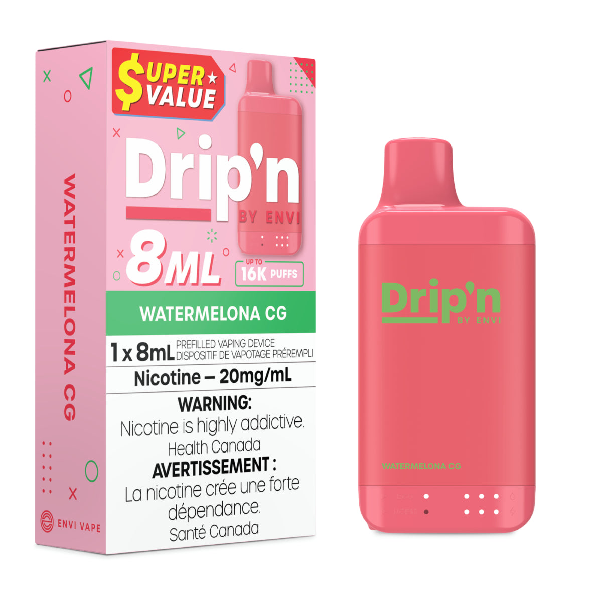 Drip'n by ENVI - Drip'n 8ml - Rechargeable Disposable - 16k Puffs [ONTARIO]