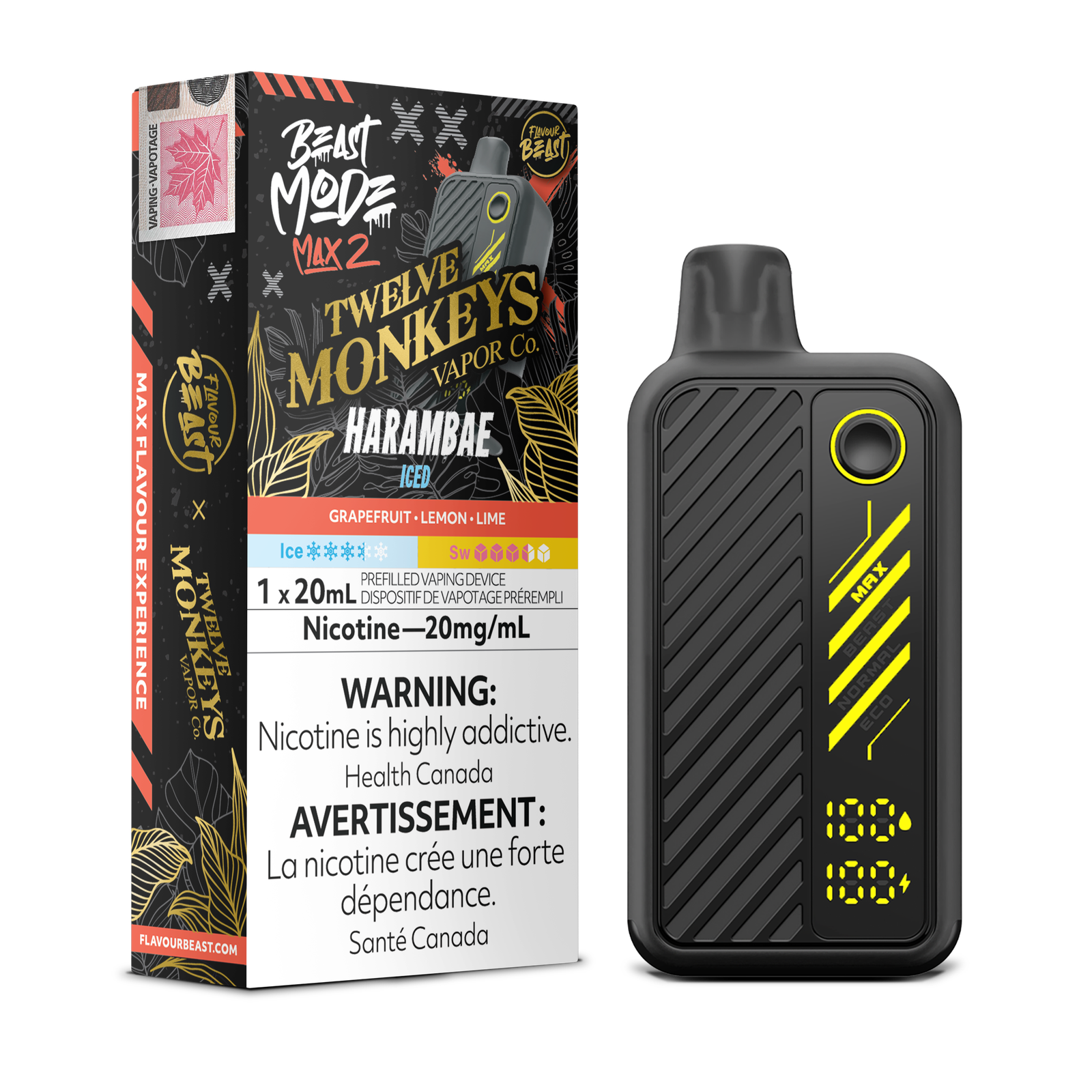 [ONT] Flavour Beast x Twelve Monkeys - Beast Mode MAX 2 - Rechargeable Disposable - 50k Puffs